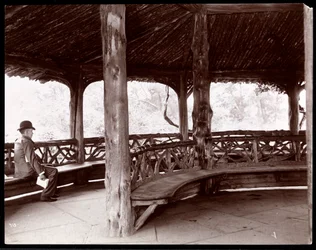 View of a Man Seated in a Rustic Landscape Pavilion in Central Park, New York, 1895